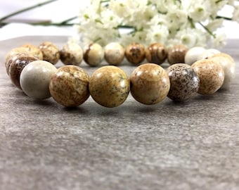 Picture Jasper Beaded Bracelet 10mm, Handmade Healing Bracelet