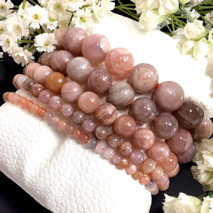 Natural Peach Moonstone Beaded Bracelet Handmade Healing Crystals Bracelet Anxiety Relief Protection Balancing 4mm 6mm 8mm 10mm 12mm