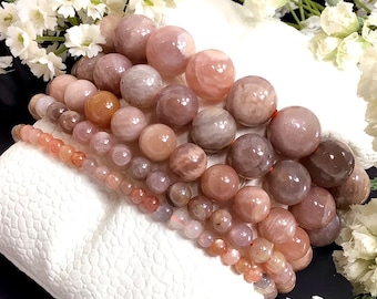 Natural Peach Moonstone Beaded Bracelet Handmade Healing Crystals Bracelet Anxiety Relief Protection Balancing 4mm 6mm 8mm 10mm 12mm