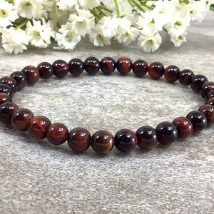 Red Tigers Eye Beaded Bracelet Handmade 6mm Stretchy String Bracelet Anxiety Relief Healing Protection Calming Balancing Bracelet For Women