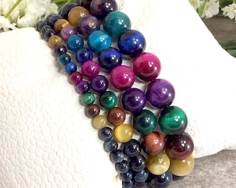 Multicolor Tiger's Eye Bracelet Healing Crystal Jewelry 4-10mm