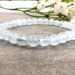 6mm Natural Blue Aquamarine Bracelet, Healing Crystal, Stretchy String Bracelet, March Birthstone Bracelet, Gift For Women, Bridesmaid Gift