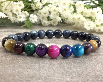 Multicolor Tigers Eye Bracelet 8mm Healing Crystal Bracelet