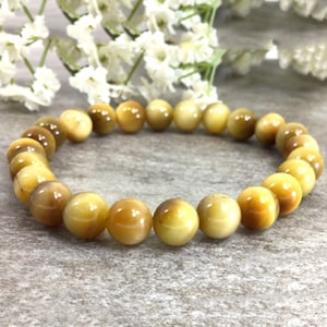 Golden Tiger&#39;s Eye Beaded Bracelet Handmade 8mm Stretchy String TigerEye Bracelet Anxiety Relief Healing Protection Balancing Bracelet Women