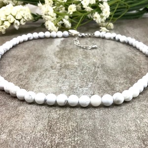 6mm White Howlite Beaded Necklace, Healing Protection Balancing Gemstone Necklace Gift for Women, Christmas Gift