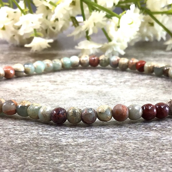 Ocean Jasper Beaded Bracelet 4mm Stretchy String Bracelet Healing Crystal Gemstone Protection Bracelet Gift Reiki