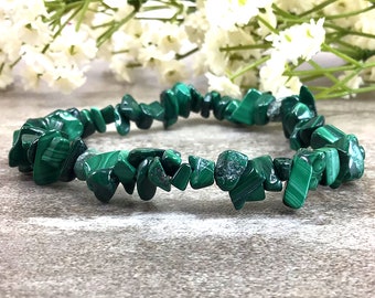 Natural Green Malachite Chip Bracelet, Healing Gemstone Jewelry