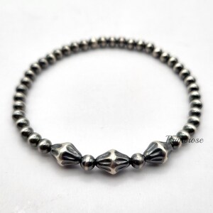 Oxidized 925 Sterling Silver Pearl Beaded Bracelet 4mm Round & Bicone Beads Custom Made USA image 2