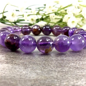 10mm Natural Super Seven Beads Bracelets, Amethyst Phantom Bracelet, Melody Stone Bracelet, Chakras Healing Gemstone, Stretchy Bracelet