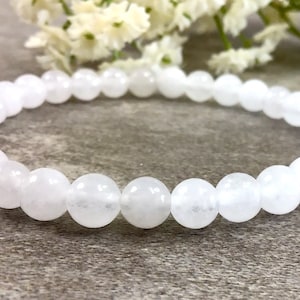 6mm Jade Bracelet, White Jade Bracelets for Women, Clear Jade Bracelet for Men, Stretchy Bracelet, Healing Protection Bracelet Gift