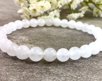 6mm Jade Bracelet, White Jade Bracelets for Women, Clear Jade Bracelet for Men, Stretchy Bracelet, Healing Protection Bracelet Gift