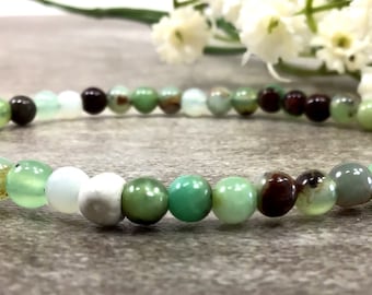 Chrysoprase Beaded Bracelet, 4mm Green Crystal Healing Bracelet