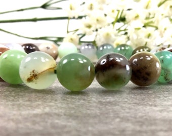 10mm Natural Chrysoprase Bracelet, Green Gemstone Stretchy Bracelet