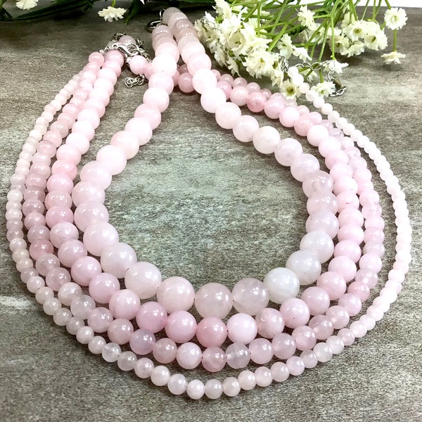 Natural Rose Quartz Beaded Necklace Healing Crystals Crystal Jewelry Statement Necklace Boho Necklace Gift For Women 4mm 6mm 8mm 10mm