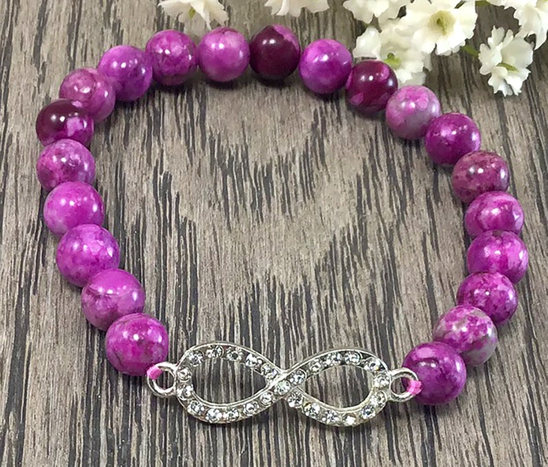 Healing anxiety relief spiritual balancing calming stretchy gift for women Purple Sugilite Beaded Bracelet with infinity pendant