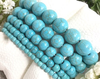 Blue Magnesite Turquoise Bracelet Gemstone Bracelet, Anxiety relief healing protection calming stretchy balance gift 4mm 6mm 8mm 10mm 12mm