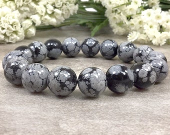 Snowflake Obsidian Bracelet 12mm Gemstone Crystal Beads