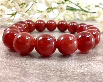 12mm Red Carnelian Bracelet, Chakra Healing Gemstone