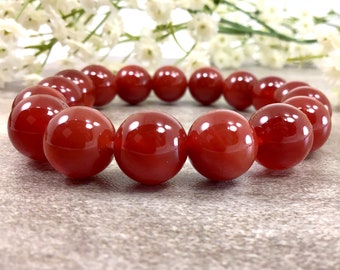 12mm red Carnelian Bracelet, Crystal Bracelet, Stretchy String Bracelet, Root Carnelian Chakra Healing Gemstone