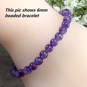 Bracelet en perles d'améthyste violette naturelle, de haute qualité, fait à la main, en pierres précieuses extensibles, pour femmes, 4mm, 6mm, 8mm, 10mm, 12mm, Bracelet d'été image 4