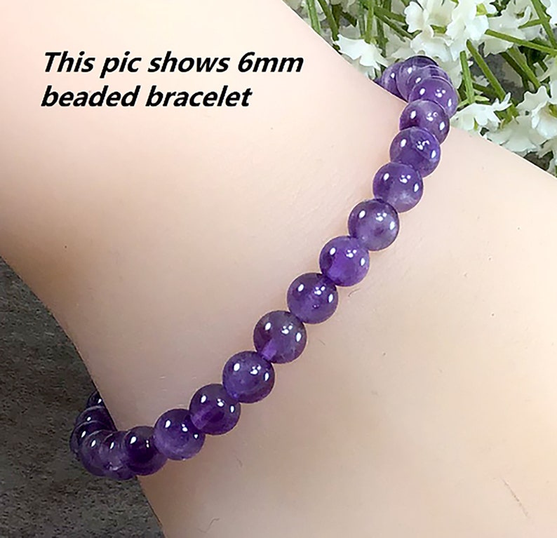 Bracelet en perles d'améthyste violette naturelle, de haute qualité, fait à la main, en pierres précieuses extensibles, pour femmes, 4mm, 6mm, 8mm, 10mm, 12mm, Bracelet d'été image 4