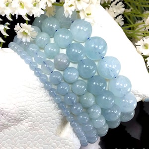 Blue Aquamarine Bracelet Handmade March Birthstone Stretch Bracelet Natural Gemstone Beaded Bracelet 4mm 6mm 8mm 10mm 12mm