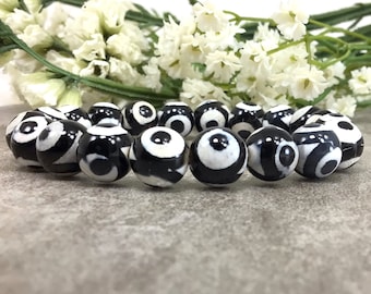 Black Evil Eye DZI Agate Bracelet Tibetan Healing Gemstone 10mm