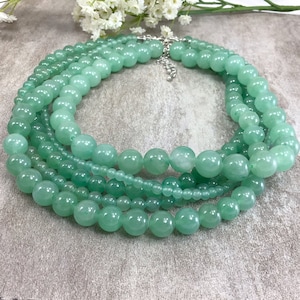 Natural Green Aventurine Gemstone Necklace, Healing Crystals And Stones, Crystal Jewelry, Statement Necklace, 4mm 6mm 8mm 10mm 12mm
