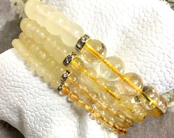Natural Citrine/Yellow Jade Bracelet, Healing Crystals Bracelet, Success Abundance Wealth, Stretchy Bracelet, 4mm 6mm 8mm 10mm