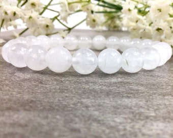 White Jade Beaded Bracelet Handmade 8mm Stretch Bracelets For WomenAnd Men Healing Protection Bracelet Gift