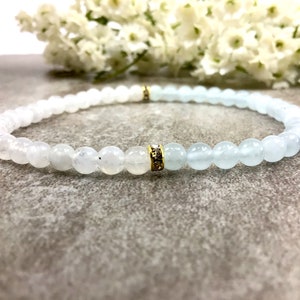 4mm Moonstone/Aquamarine Bracelet, Crystal Bracelet, Stretchy Bracelet, Healing Jewelry Valentine&#39;s Day Gift