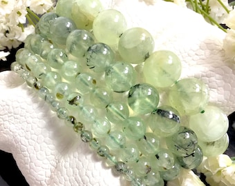 Green Prehnite Bead Bracelet - Stretchy, Healing Crystal Jewelry