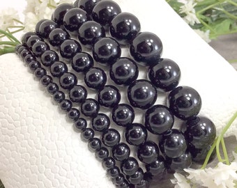 Black Tourmaline Beaded Bracelet Handmade Gemstone Stretch Jewelry