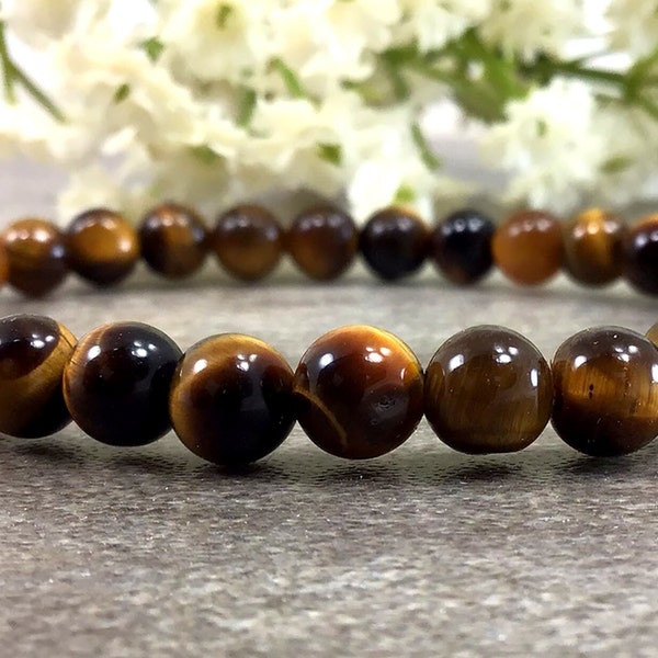6mm Brown Tigers Eye Bracelet Stretchy String Bracelet Anxiety relief spiritual healing protection bracelet for women