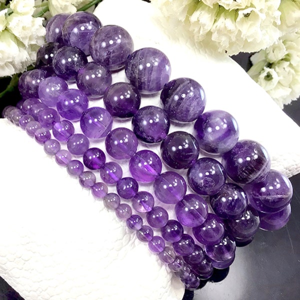 Bracelet en perles d'améthyste violette naturelle, de haute qualité, fait à la main, en pierres précieuses extensibles, pour femmes, 4mm, 6mm, 8mm, 10mm, 12mm, Bracelet d'été