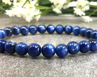 Bracelet en Kyanite bleue de 6mm, cristaux de guérison, soulagement de l'anxiété, Protection, équilibrage, extensible, pour femmes et hommes