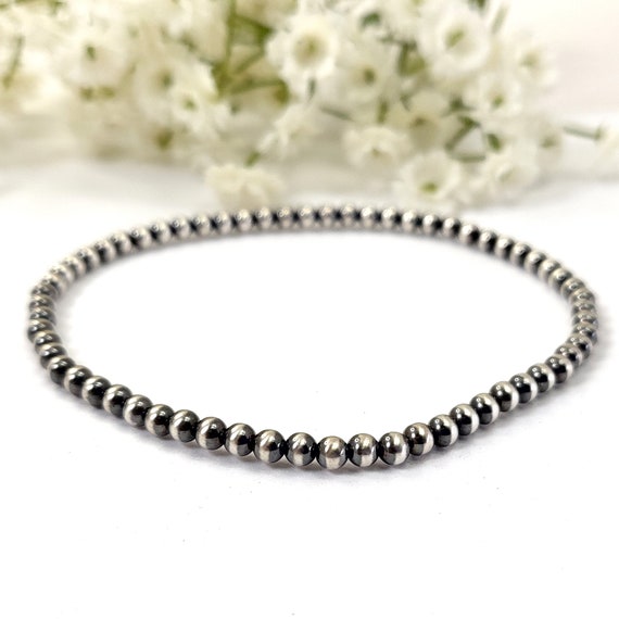 Sterling Silver Oxidized Stretch 5mm Bead Bracelet - Made in the USA Sterling Silver Oxidized Stretch 5mm Bead Bracelet - Made in the USA