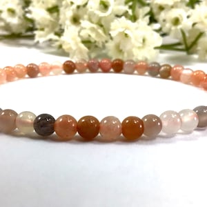 4mm Natural Peach Moonstone Bracelet, Healing Crystals Bracelet, Anxiety relief protection balancing stretchy bracelet for women