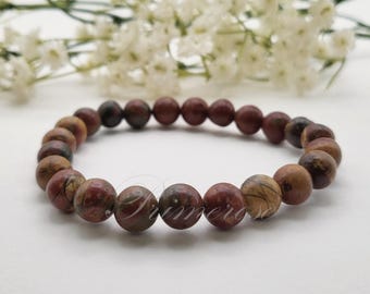 Red Picasso Jasper Bracelet, 8mm Gemstone Healing Jewelry