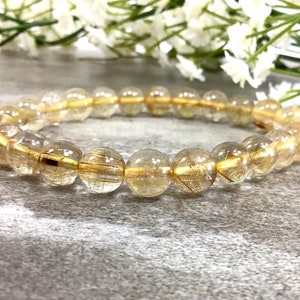 7mm Golden Rutilated Quartz Bracelet Stretchy Bracelet Bracelet For Women Rutilated Quartz Healing Crystals Stones Bracelet