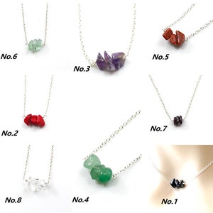 Gemstone Chips Necklace  Sterling Silver Necklace Onyx,Coral,Aventurine,Amethyst,Garnet, Crystal Quartz, Fluorite, Goldstone Choker