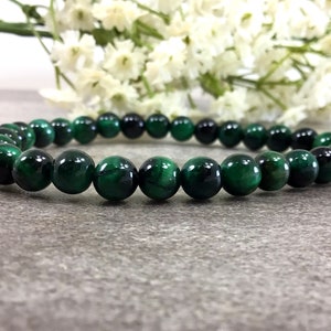 6mm Green Tigers Eye Bracelet TigerEye Bracelet Stretchy String Bracelet Anxiety Relief Healing Protection Caming Balancing Bracelet