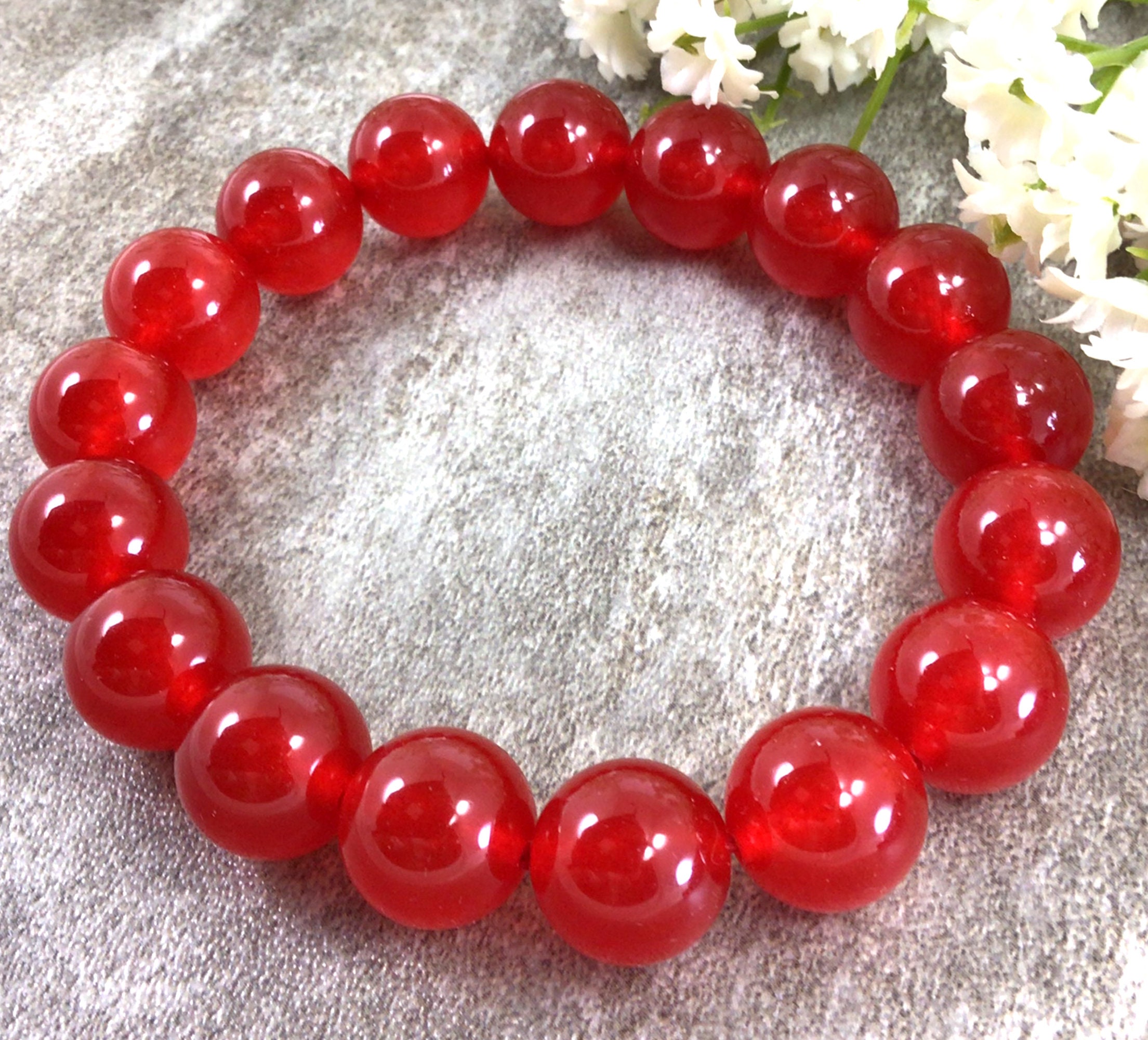 12mm Jade Bracelet Red Jade Bracelet Stretchy Bracelet Etsy