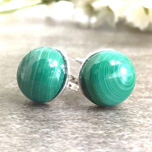 Natural Green Malachite Earrings Sterling Silver Studs Healing Stone Holiday Birthday Mom Gift