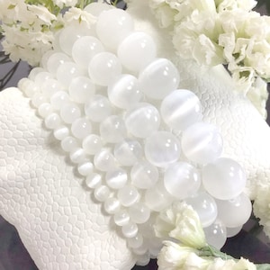 Clear Selenite Bracelet,  Handmade Natural Gemstone Round Beads Stretch Bracelet 4mm 6mm 8mm 10mm 12mm Summer Bracelet