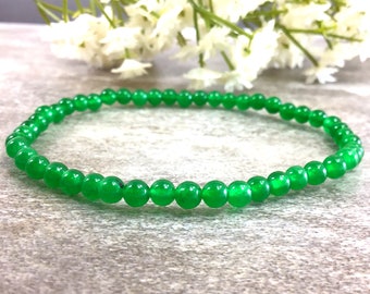 4mm Jade Bracelet, Green Jade Bracelet, Elastic Bracelet, Healing Pray Stone Jewelry, Man, Woman, Good Luck Bracelet, Christmas Gift