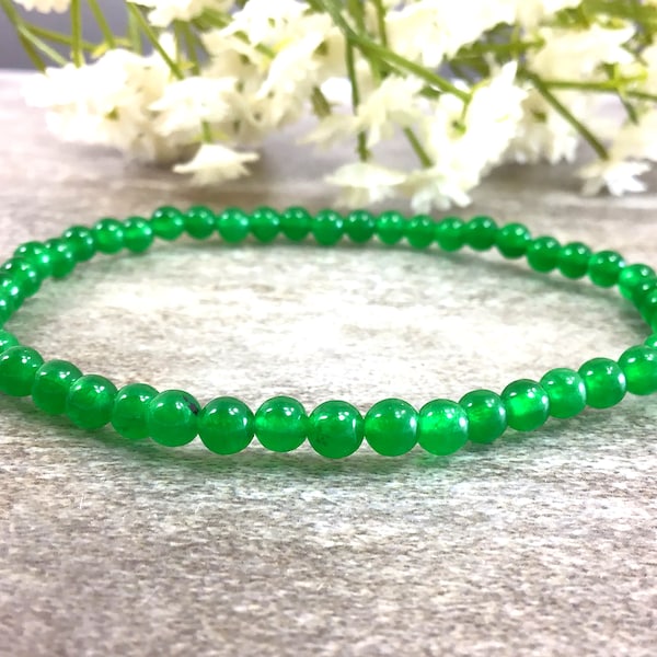 4mm Jade Bracelet, Green Jade Bracelet, Elastic Bracelet, Healing Pray Stone Jewelry, Man, Woman, Good Luck Bracelet, Christmas Gift