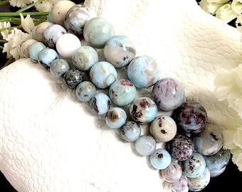 Natural Blue Larimar Stretch Beaded Bracelet Custom Jewelry AA Round Gemstone Beads 6mm 8mm 10mm 12mm Summer Jewelry