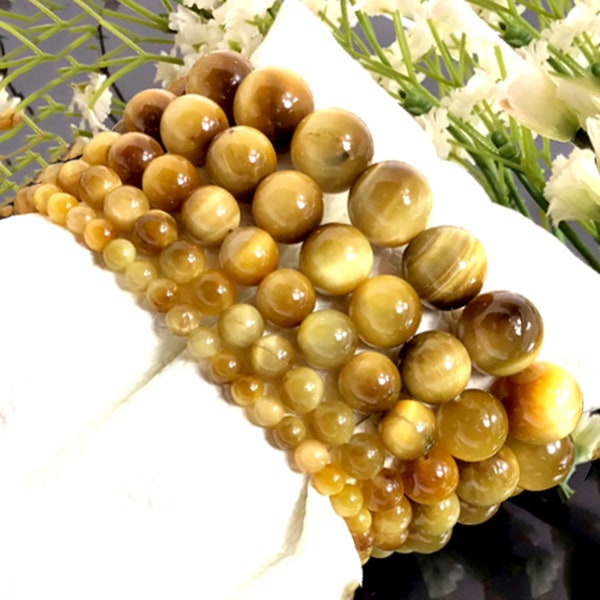 Golden Tiger's Eye Beaded Bracelet High Quality Handmade Round Beads Stretch String Tigereye Bracelet 4mm 6mm 8mm 10mm 12mm