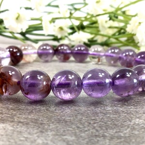 8mm Natural Super Seven Beads Bracelets, Amethyst Phantom Bracelet, Melody Stone Bracelet, Chakras Healing Gemstone Stretchy Bracelet purple